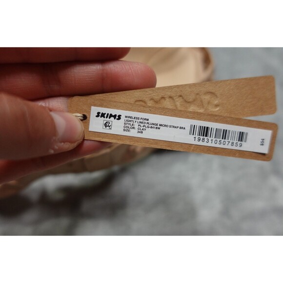 Skims 34B Clay Wireless Form Lightly Lined Plunge Micro Strap Bra PL-PLG-8418W N - Picture 7 of 8